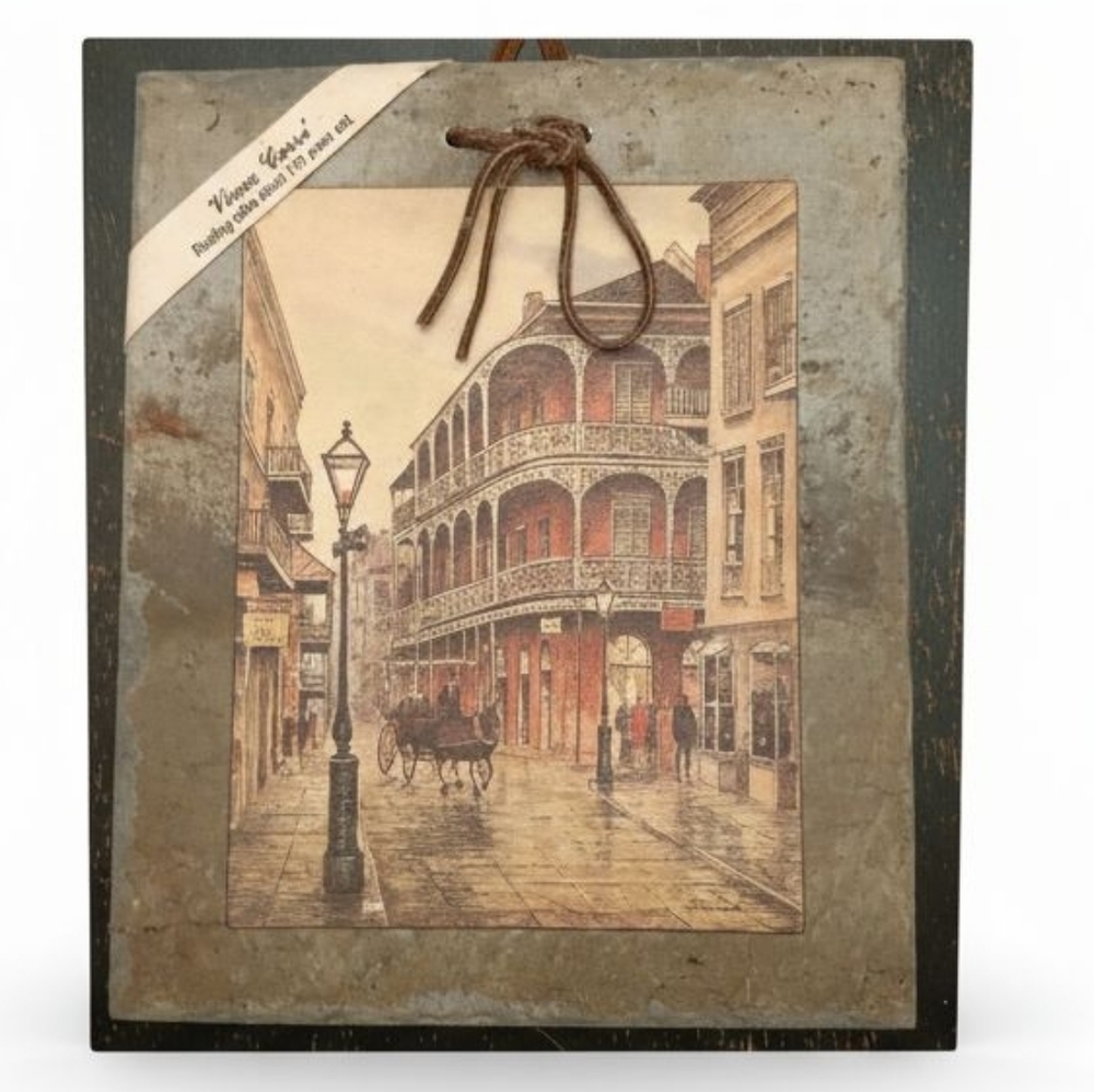 Vintage Wall Art Of Old New Orleans Royal Street on Antique Roofing Slate!!